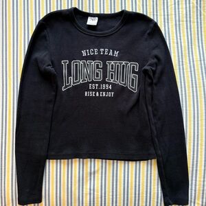 Zara Kids Ribbed Black Long Sleeve Graphic Top